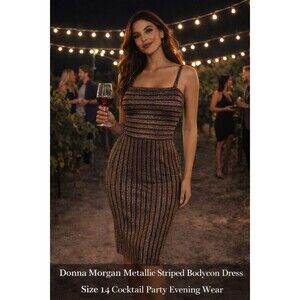 NWT Donna Morgan Multi Color Metallic Striped Spaghetti Strap Midi Dress, 14